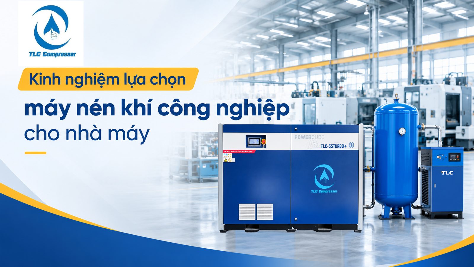 Máy nén khí công nghiệp lắp đặt trong nhà máy sản xuất