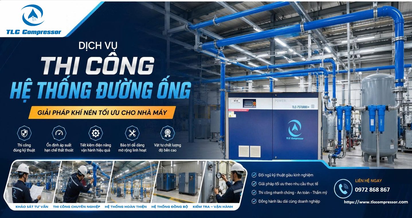 Hệ thống đường ống khí nén trong nhà máy sản xuất hiện đại